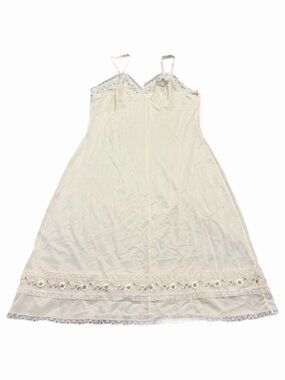 60s European Vintage St Michael Nylon Lace Floral Embroidered Slip Dress Cream M